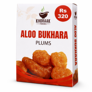 Khoraak Foods Aloo Bukhara Plums box front view with Rs 320 price dried plum product packaging