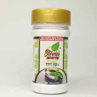 Stevia natural sweetener jar with zero calories and 10x sweetness