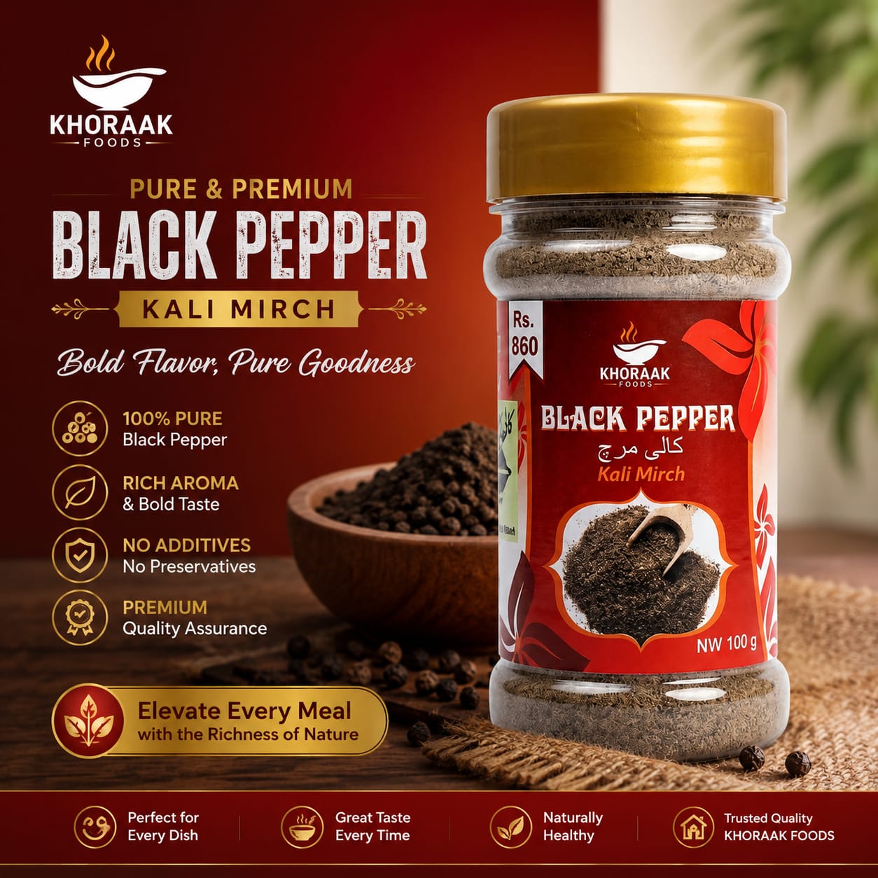 Black Pepper Powder 100g – Premium Kali Mirch (Jar Pack)