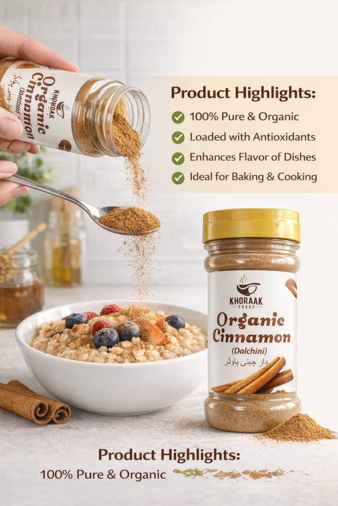 organic cinnamon powder health benefits antioxidant metabolism immunity khoraak foods