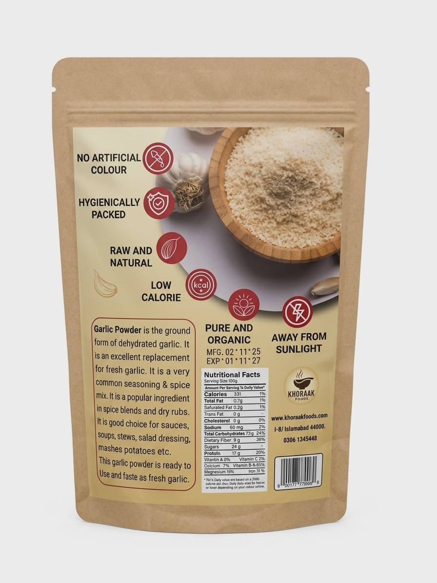 Garlic powder pouch with fresh garlic cloves