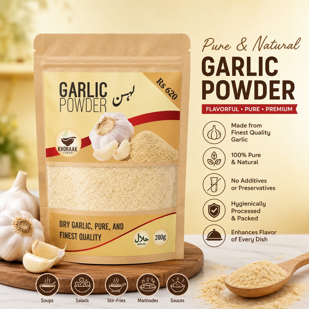 GARLIC POWDER PURE 200g is made of dehydrated garlic cloves