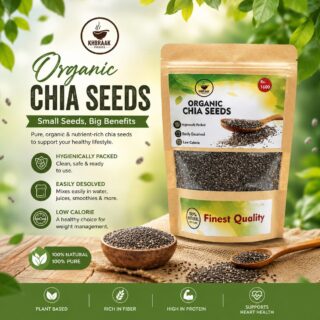 Khoraak Foods Organic Chia Seeds 100% Natural Premium Quality in resealable kraft pouch