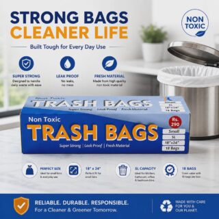 Non Toxic Trash Bags Small 5L with 18 leak proof and super strong garbage bags for everyday household use.