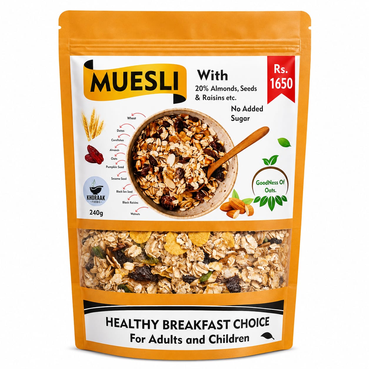 Fruit & Nut Muesli | High Fiber Healthy Breakfast Cereal | No Sugar