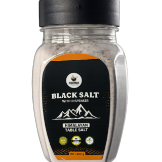 Himalayan Black Salt jar with dispenser by Khoraak Foods, high quality natural table salt