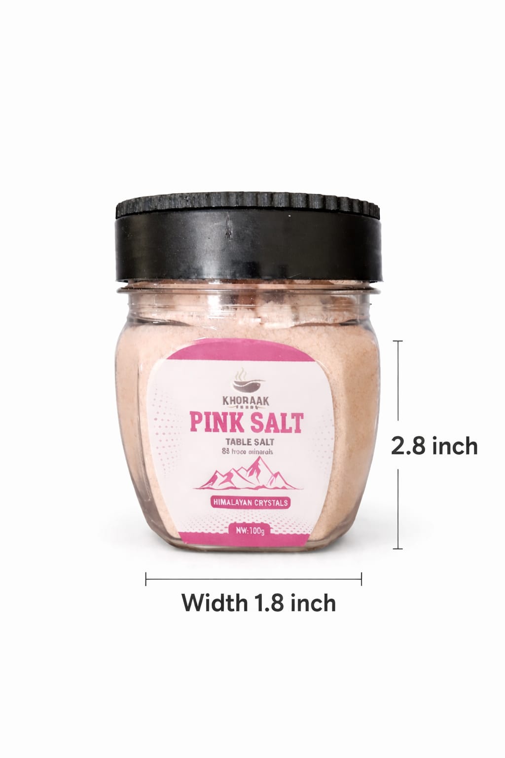 Himalayan pink salt jar dimensions height 2.8 inch width 1.8 inch