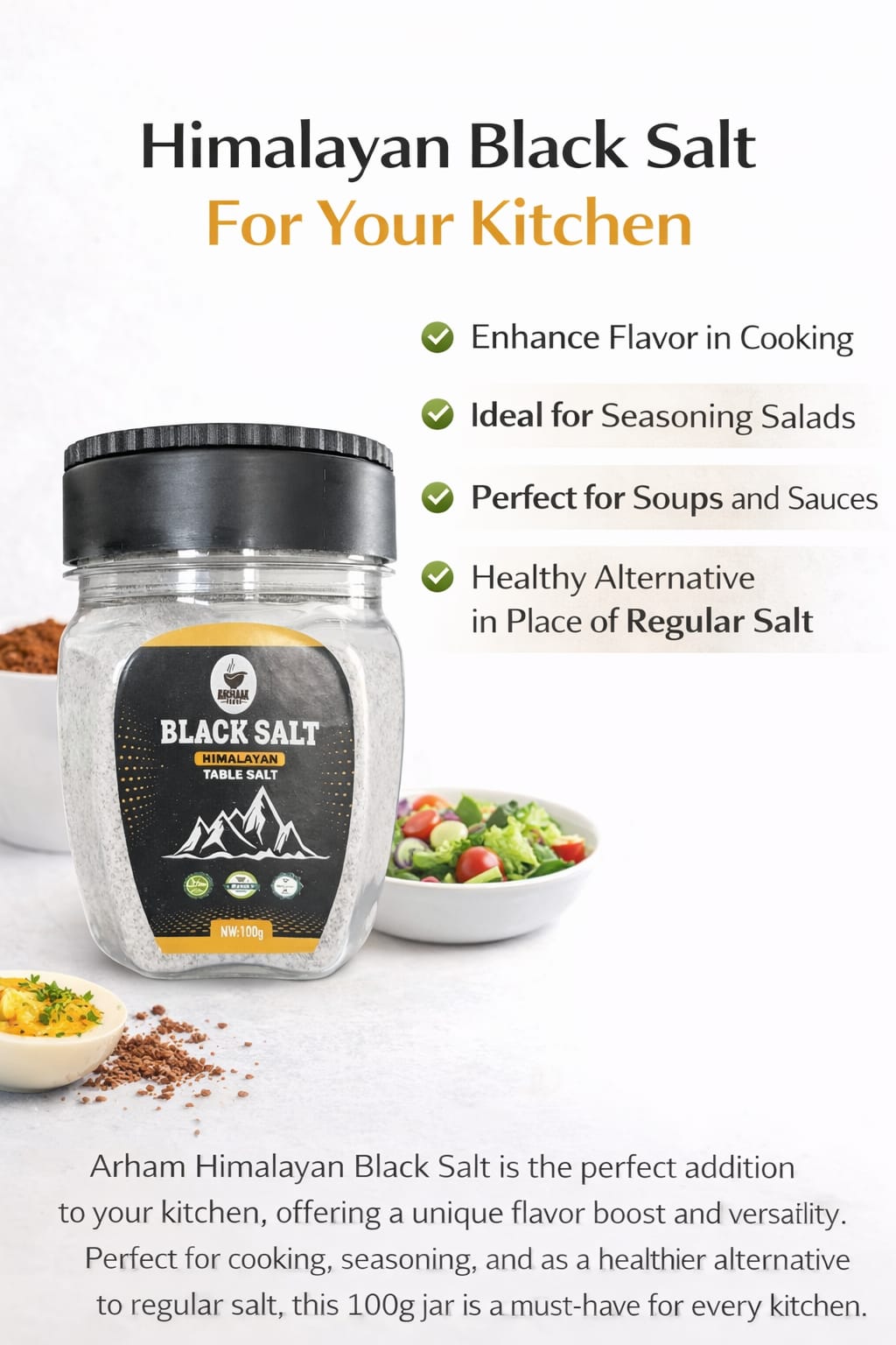 Himalayan black salt used in salads fruits and cooking seasoning