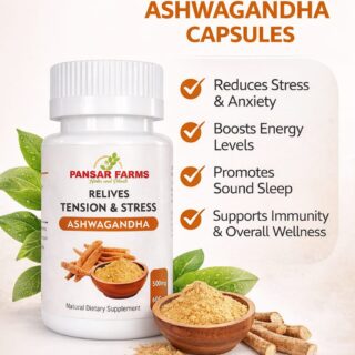 Pansar Farms Ashwagandha capsules bottle 500mg natural herbal supplement for stress relief