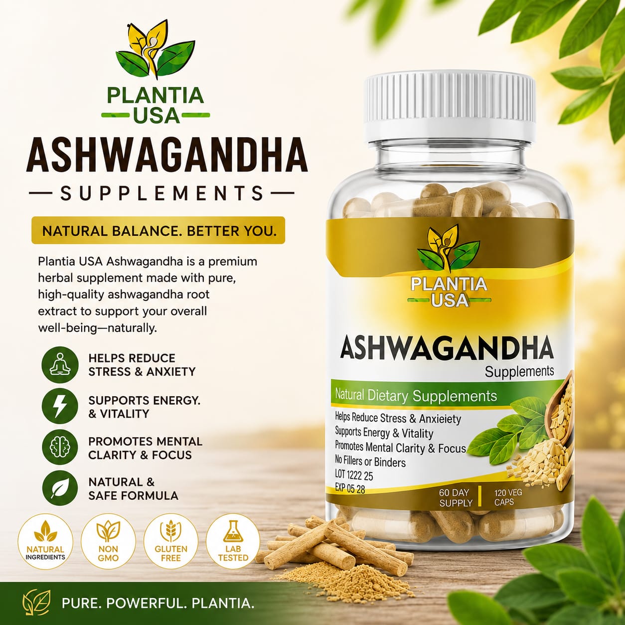 Ashwagandha Capsules – Natural Stress Relief & Energy Booster | 120 Veg Capsules