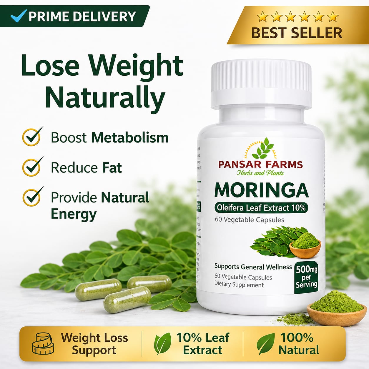 Moringa Oleifera Capsules 500mg – Natural Energy & Immunity | Pansar Farms
