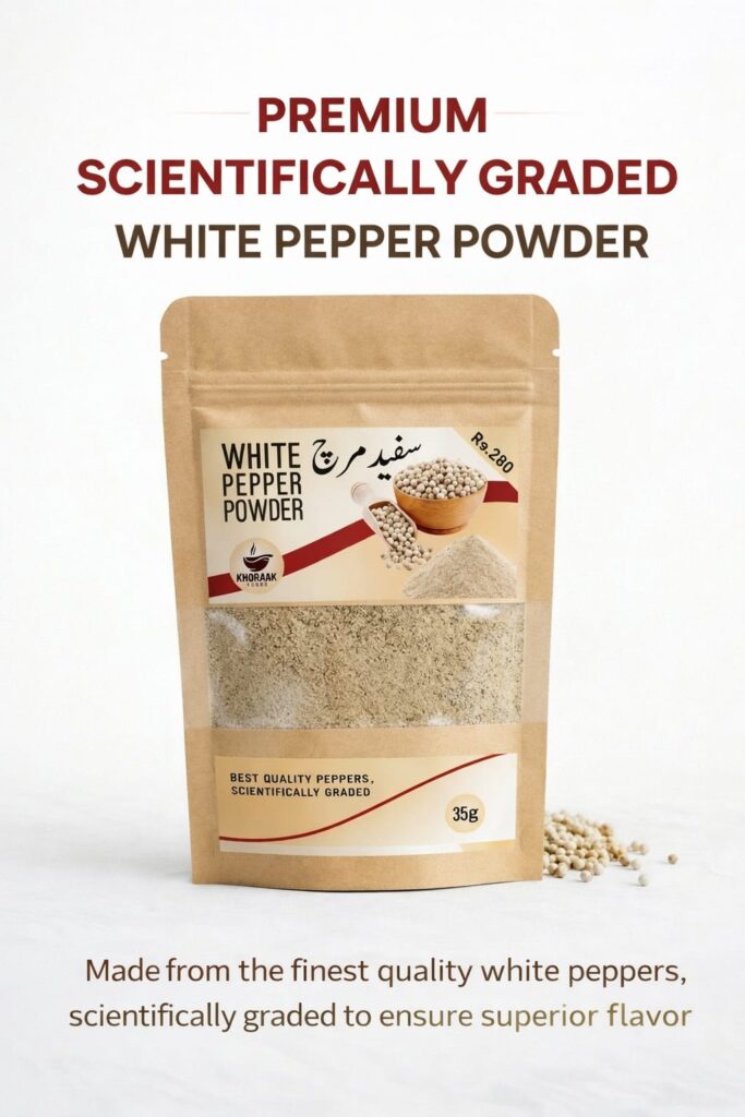 fine ground white pepper powder texture close up