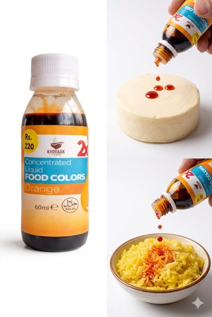 orange food color used in cakes desserts drinks baking decoration vibrant color