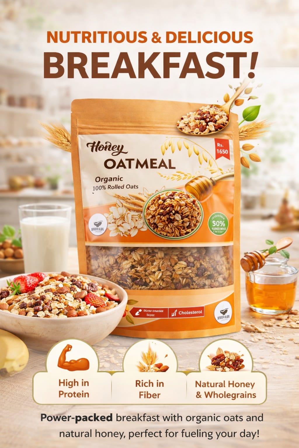 Honey Oatmeal with honey nuts and seeds