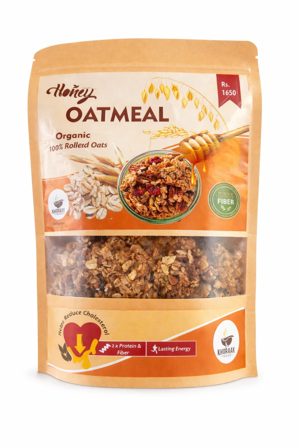 Honey oatmeal organic rolled oats pack with nuts and seeds high fiber breakfast