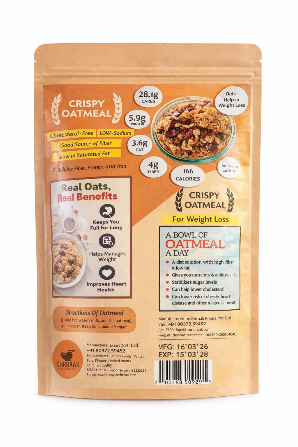 high fiber oatmeal helps reduce cholesterol and improves digestion