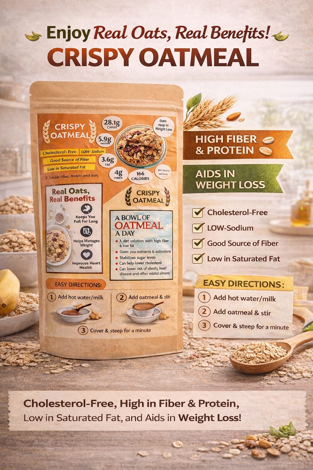 oatmeal breakfast bowl with milk fruits and honey