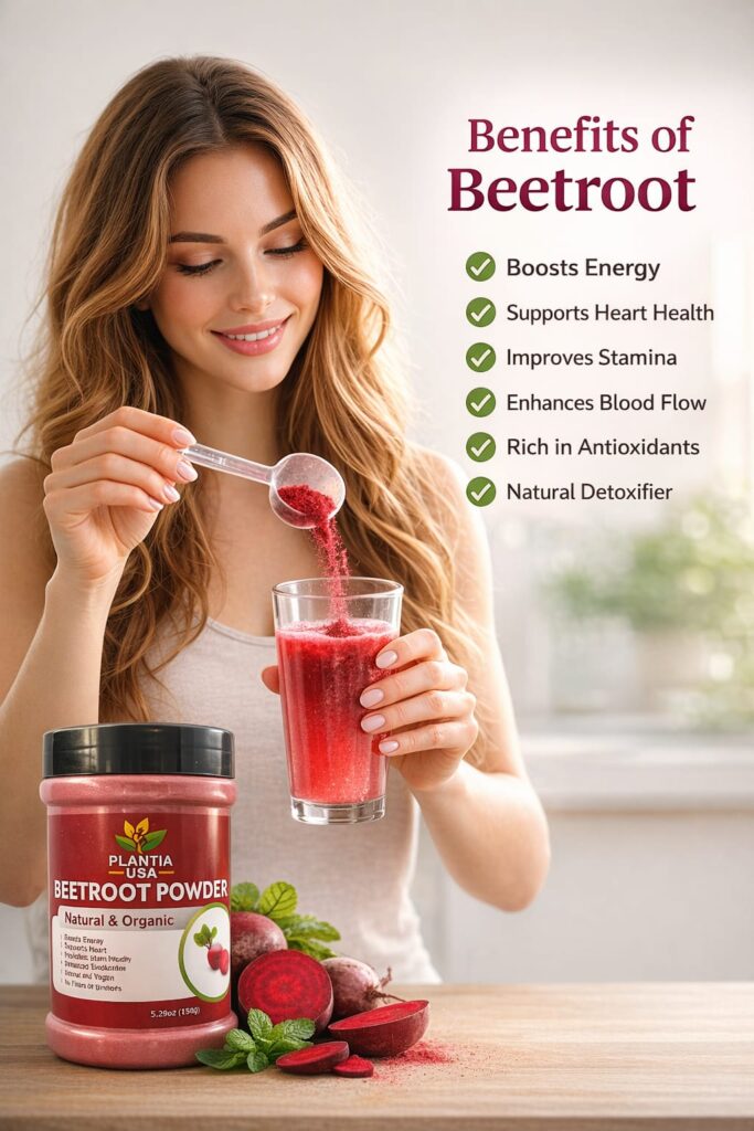 Plantia USA Beetroot Powder packaging premium supplement jar