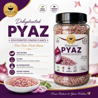 Premium jar of Khoraak Foods Dehydrated Pyaz onion flakes