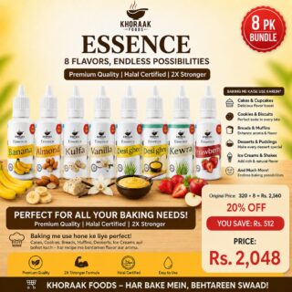 Khoraak Foods Essence Bundle (8 Pack) – Premium Food Flavors for Baking, Desserts & Beverages |