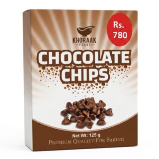 Khoraak Foods Premium Chocolate Chips for baking cookies, cakes, brownies, and desserts.