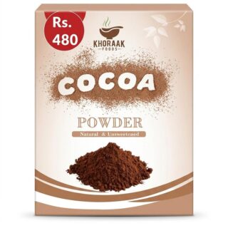 Khoraak Foods Premium Cocoa Powder for baking, desserts, cakes, brownies, and beverages.
