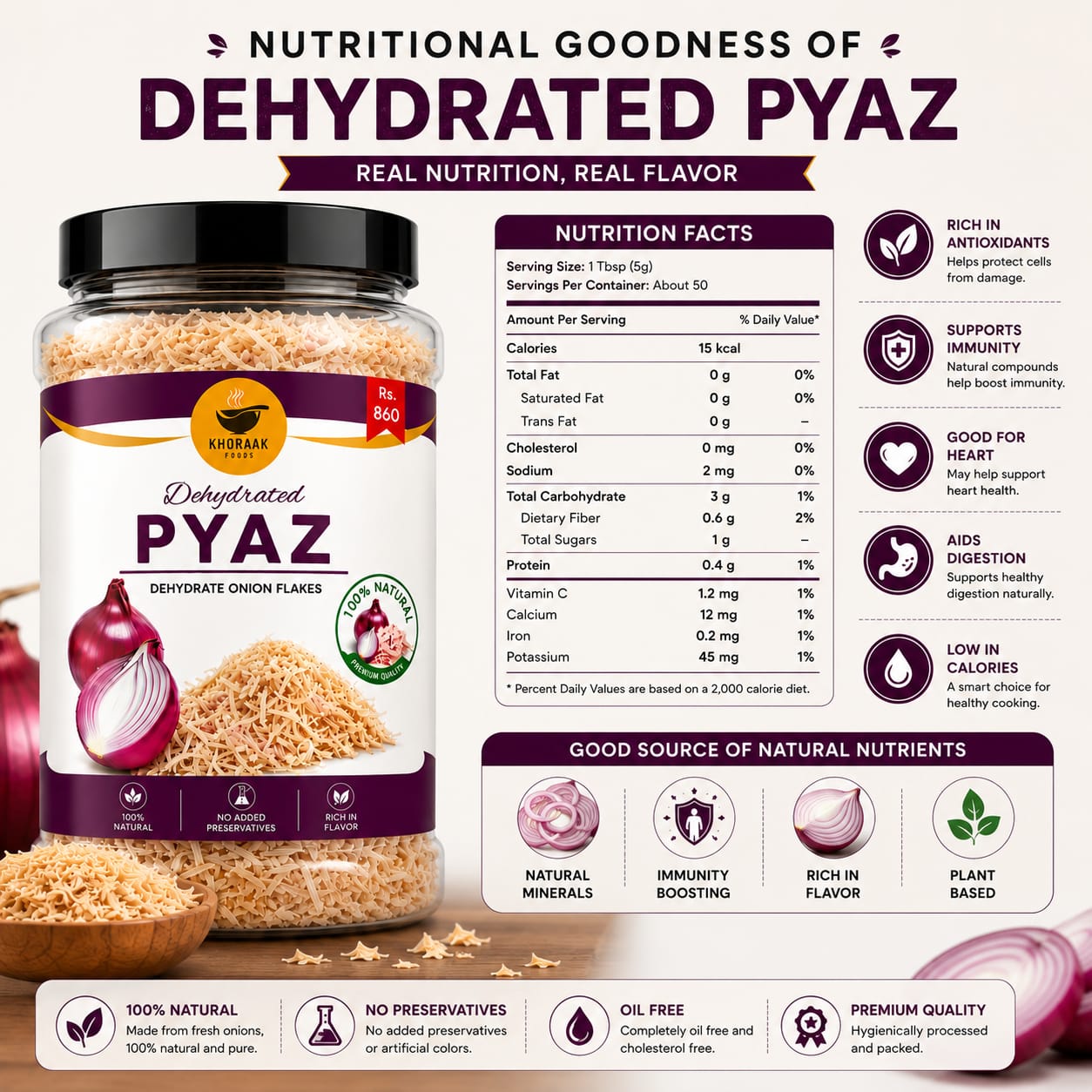 Khoraak Foods Dried Onion Flakes Premium Quality