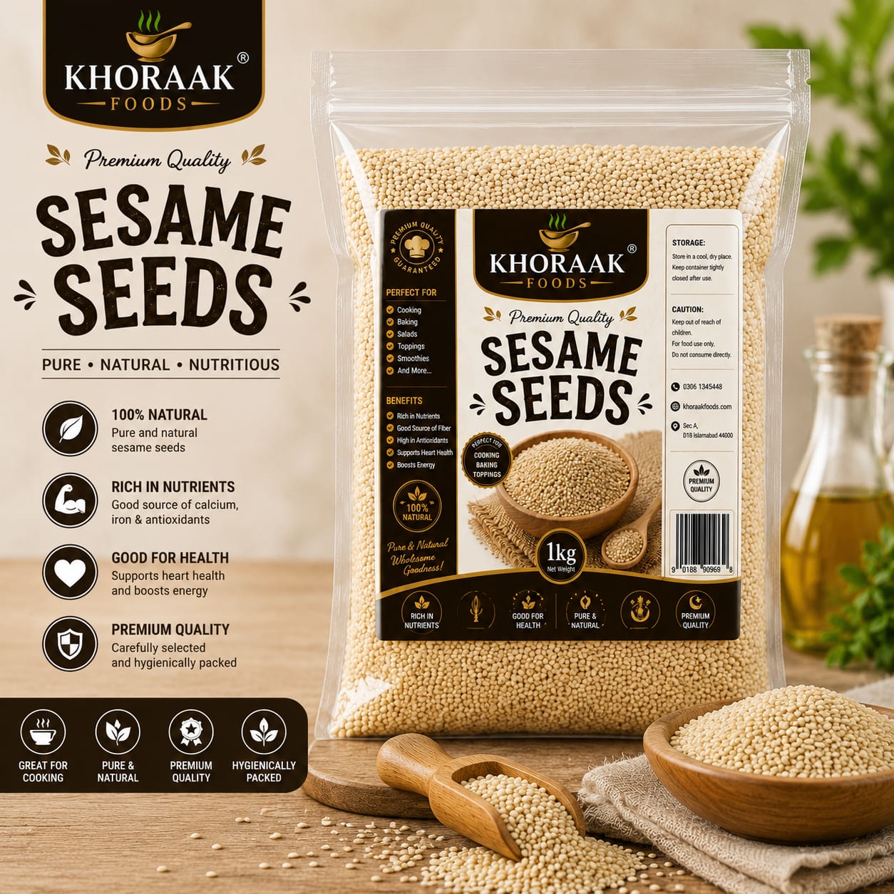 Khoraak Foods Premium Organic Polished White Sesame Seeds Bulk Export Quality Supplier for Global Importers and Food Manufacturers