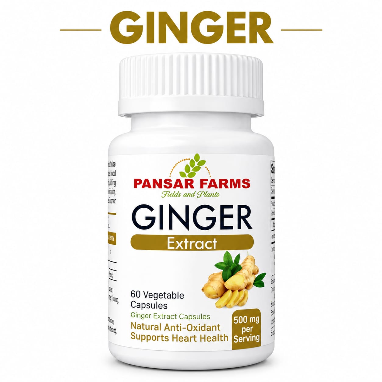 Ginger Extract Capsules 500mg – 60 Vegetable Capsules | Premium Herbal Supplement