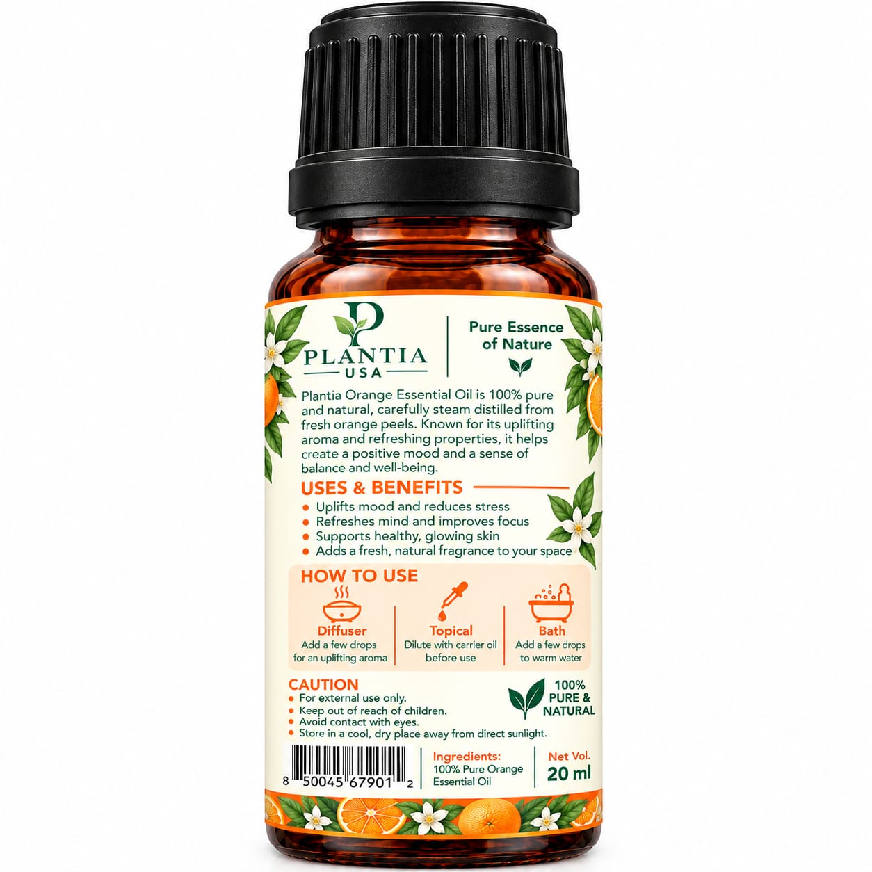 Plantia USA Orange Essential Oil 20ml – 100% Pure & Natural