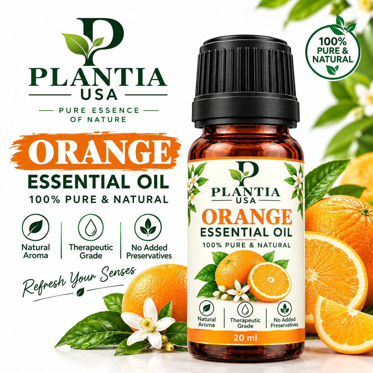 Plantia USA Orange Essential Oil 20ml – 100% Pure & Natural