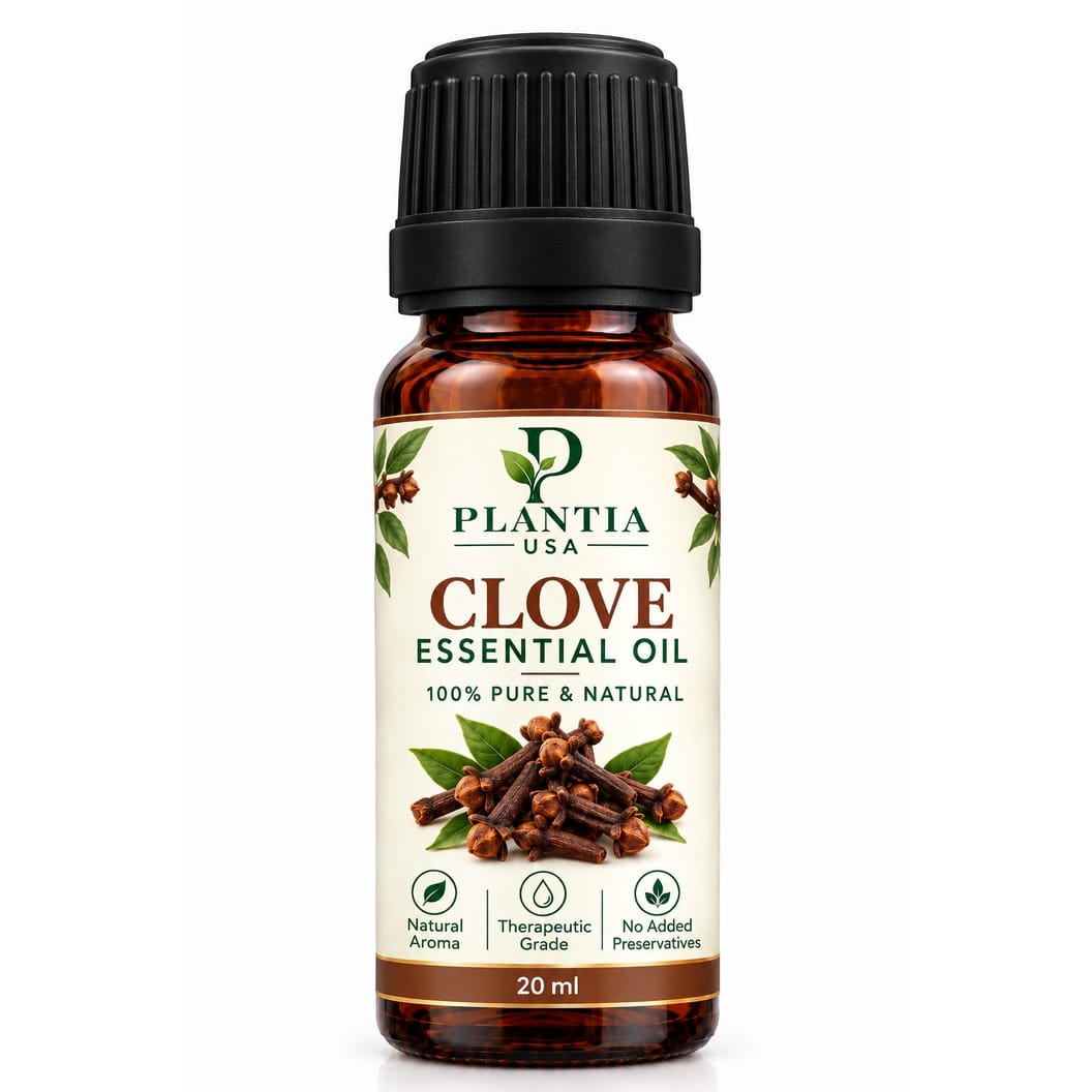 Plantia USA Clove Essential Oil 20ml – 100% Pure & Natural Clove Oil, Warm Spicy Aroma for Diffuser, Aromatherapy & External Use
