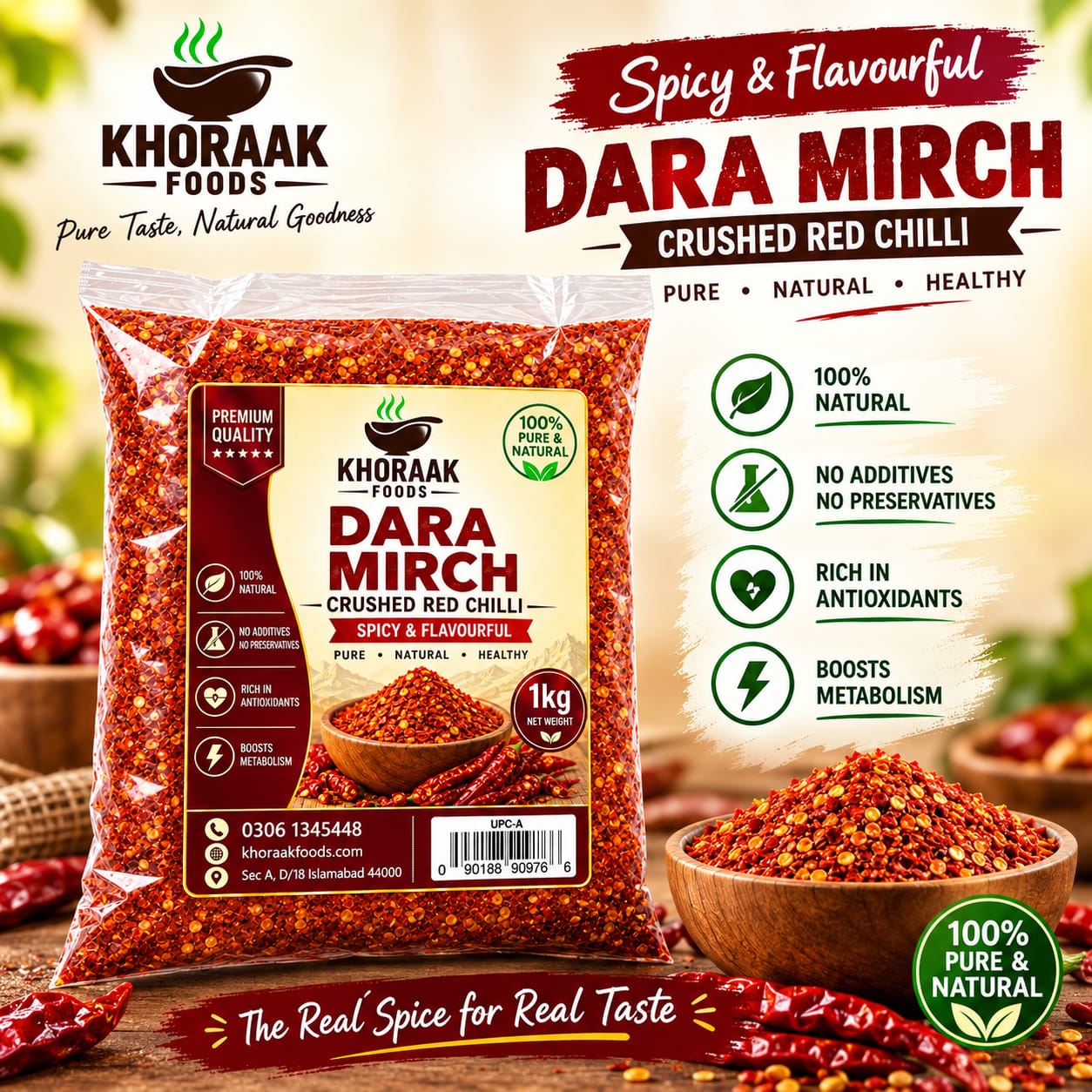 Khoraak Foods Dara Mirch – Premium Crushed Red Chilli 1kg