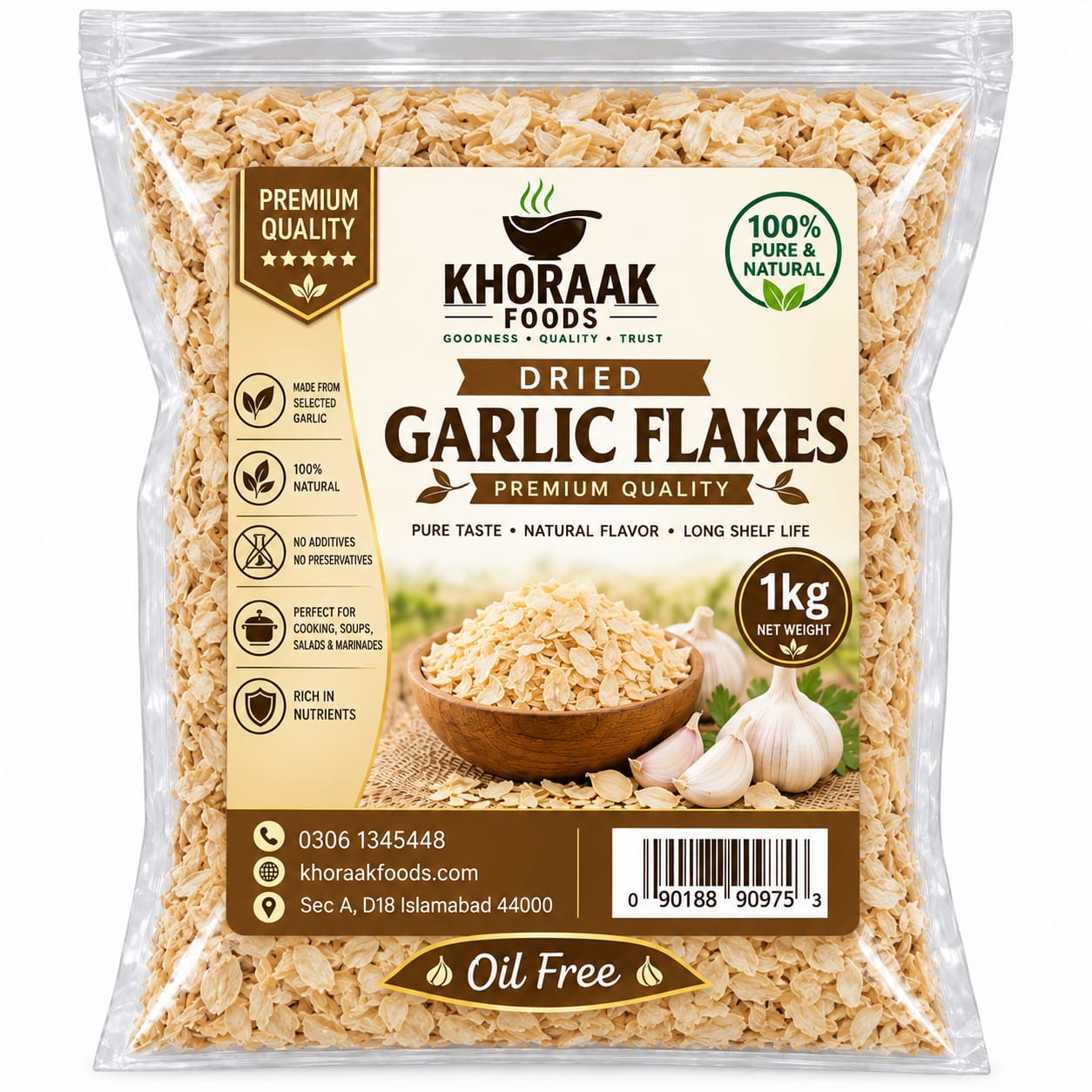 Dried Garlic Flakes 1kg | Premium Quality Dehydrated Garlic | Khoraak Foods